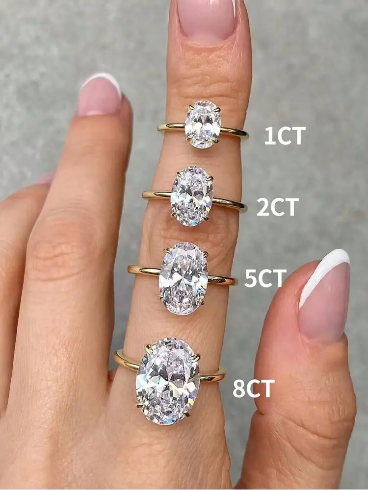 GRA 1-3CT 925 Sterling Silver Engagement Rings Oval Cut Solitaire Cubic Zirconia Wedding Promise Rings for Women Fine Jewelry - Image 2