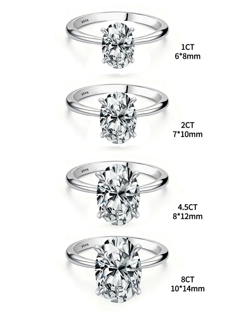 GRA 1-3CT 925 Sterling Silver Engagement Rings Oval Cut Solitaire Cubic Zirconia Wedding Promise Rings for Women Fine Jewelry - Image 3