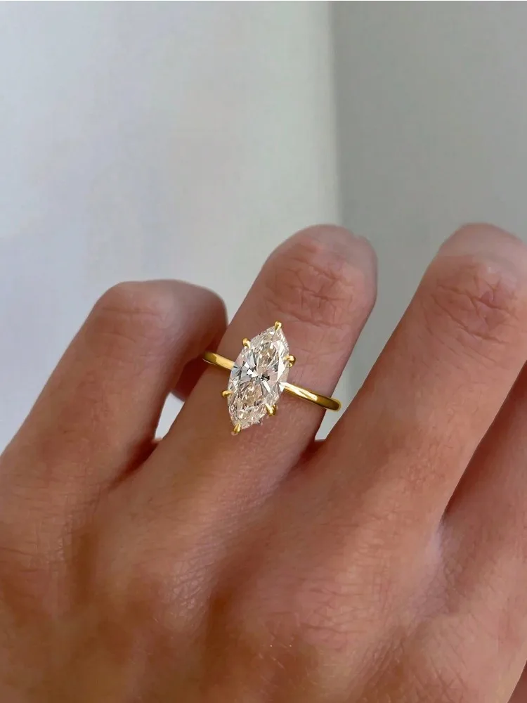 GRA Luxury Fashion 1-2CT Real Marquise Moissanite Diamond Wedding Engagement Rings for Women 925 Sterling Silver Fine Jewelry